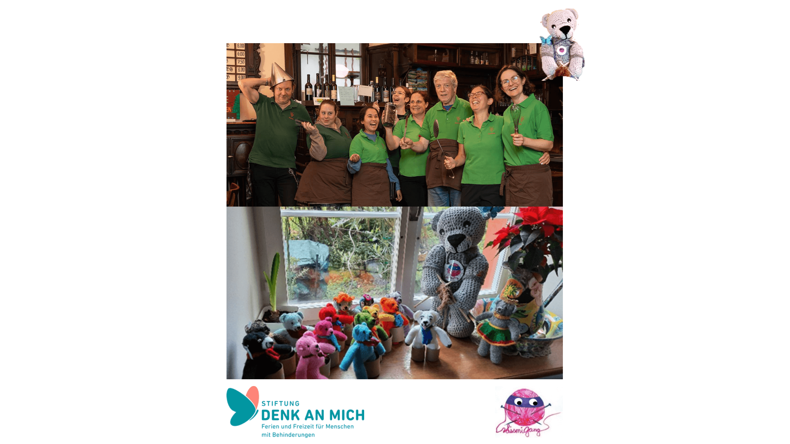 Das Tanne Team und die Trostbärchen mit dem Logo der Stiftung Denk an mich und der Lismi-Gang
